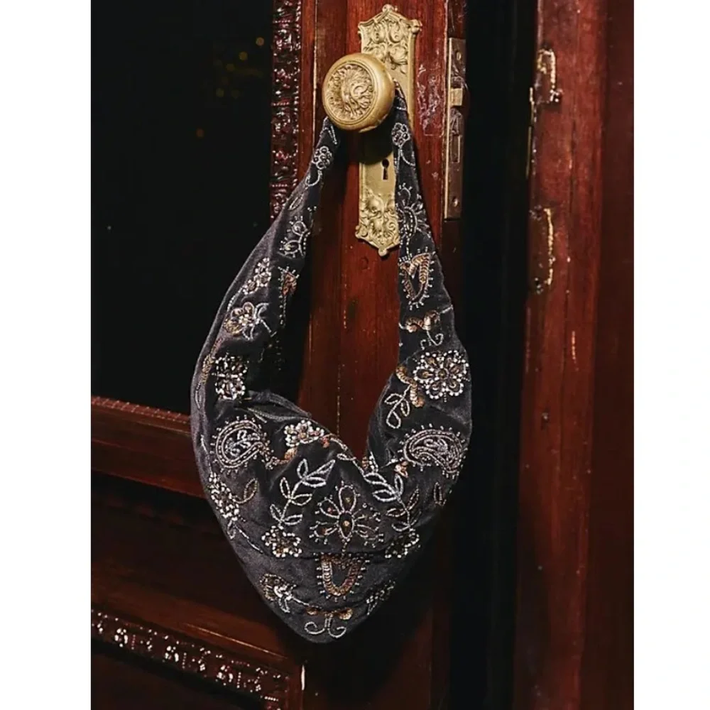 Free People Nashville Nights Beaded Black Velvet Shoulder Bag - Picture 5 of 12